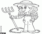 A woman farmer with a pitchfork ready for work