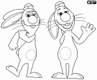 The hares Leo and Teo, two characters of Calimero