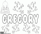Gregory, name for children in English and also in French, variant of Grégoire. Derived from the Latin name Gregorius, which comes from the Greek Gregorios