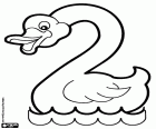 The swan swims calmly on the water and is creating the form of the number two