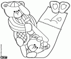 Letter V formed by two bears who love sport. The male bear is fond of baseball and has a baseball bat. The female bear is a fan of tennis and has a tennis racket