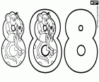 Three versions of the number eight with the mouse and the cheese