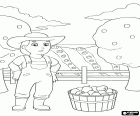 The woman farmer Yumi is concerned with her planting of apples and pumpkins. The weather forecast indicates that it approaches a snowfall. The farmer Yumi is a character from Paw Patrol