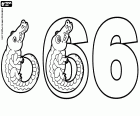 Three versions of the number six with a crocodile with the tip of the tail by touching its belly