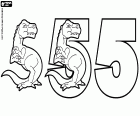 Three versions of the number five with a dinosaur tyrannosaurus, seen in profile