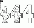 Three versions of the number four with a gorilla with thoughtful position
