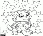 Everest, the Husky puppy of Paw Patrol on a background of stars to celebrate and congratulate Christmas