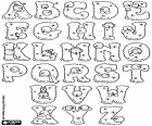 The twenty-six letters with the snowmen of the alphabet in winter. The letters are made of snow. The winter alphabet has funny snowmen hidden in the letters