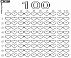 To learn how to count up to one hundred with our 100 hearts. An educational coloring page with one hundred hearts
