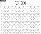 In this educational activity page, you can learn to count up to seventy, seven tens of stars to colour