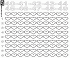 Educational coloring page with hearts to learn to count up to forty and up to forty-nine