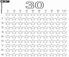 Learn to count up to thirty, three tens of little stars to colour