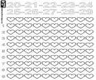 A coloring page with a hundred small hearts for counting up from twenty to twenty-nine