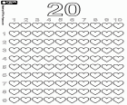 A didactic page to learn how to count the little hearts up to the number twenty
