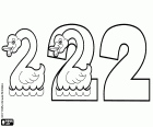 Three versions of the number two with a swan on water