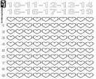 Educational page with a hundred hearts to learn counting up from ten to nineteen