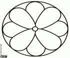Coloring page with a mandala for kids, a simple flower with eight petals