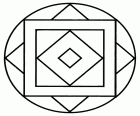 This mandala contains several squares inscribed in the outside circle and in another square
