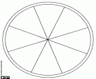 Mandala of elementary geometry based on the circumference radii. A circle divided into eight equal parts starting from the center