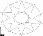 A mandala with two stars as two suns and with two circles