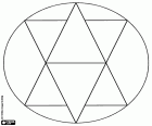 A mandala formed by two large triangles in a circle. The resulting geometry generates six smaller triangles