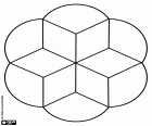 A geometric mandala similar to a flower formed by six rhombuses and six circular sectors