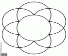 The mandala of a simple flower drawn from a central circle and other six identical circles around that have their center over the central circumference