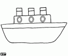A large cargo ship with three chimneys designed by a little child