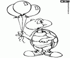 A funny turtle with three balloons for the birthday party