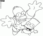 Homer Simpson and Bart Simpson smiling and looking upwards, protagonists of the famous animation series created by Matt Groening