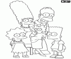 A family portrait of the Simpsons. The whole Simpson family. The father Homer, the mother Madge and three children Bart, Lisa and Maggie