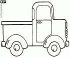 A coloring image with a small antique truck, seen from side