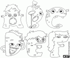 The letters of the monsters from A to F. The monstrous letters A, B, C, D, E, F