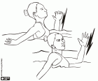 A duet exercise in synchronized swimming. Synchronized swimming is a women's Olympic sports since 1984 Los Angeles