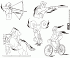 Five different sports that are part of the summer Olympic Games: archery, shooting, weightlifting, equestrian and cycling
