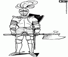A medieval warrior with armor and armed with a battle axe
