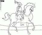 A knight with armour riding his elegant horse in the middle ages