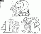 Two, four and six, the first three even numbers with the characters of Sesame Street