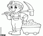 A miner with the pick and the mine cart