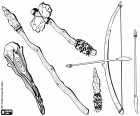 A complete collection of prehistoric weapons. All of them are reconstructions made from the remains found in an archaeological excavation