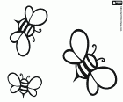 Three bees flying. Bees are the insects that produce honey