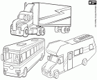 Three types of large vehicles on road, the heavy vehicles. A tow truck, a bus and a large motorhome