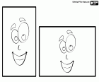 Two smiling rectangles in different positions, a vertical rectangle and a horizontal rectangle