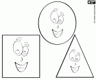 The three basic geometric forms with a big smile. A square, a circle and a triangle
