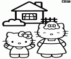 Hello Kitty and her mother happy in front of their House