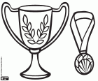 Two trophies for the winners of the sports competitions, a cup and a medal