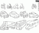 Drawings of some vehicles driven on the roads. From small and weak as bicycles and motorcycles until some heavy vehicles