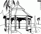 A small garden Pavilion. A lightweight construction with octagonal structure formed by pillars, railings and a pyramidal roof