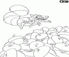 The prehistoric squirrel Scrat is crazy for acorns. In this drawing Scrat is jumping over a pile of acorns