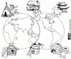 A coloring educational game, the objective is to locate the place in the world of each one of the characters with their homes